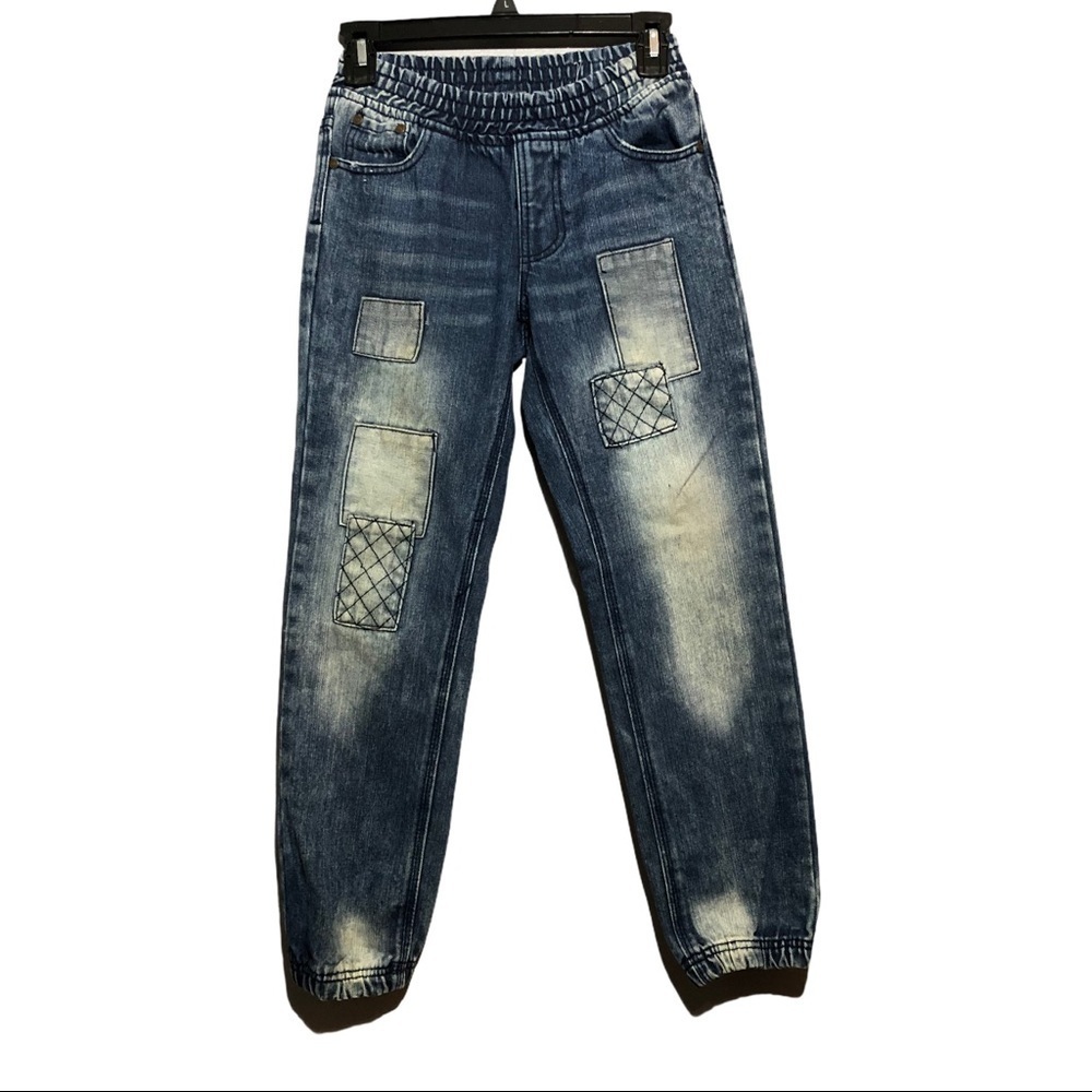 Diamond stash girl jeans patched elastic cuff fade